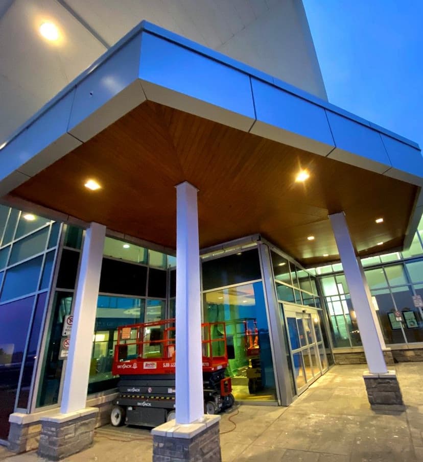 Longboard V-Groove Soffit and ACM Panel Installation at Headwaters Hospital